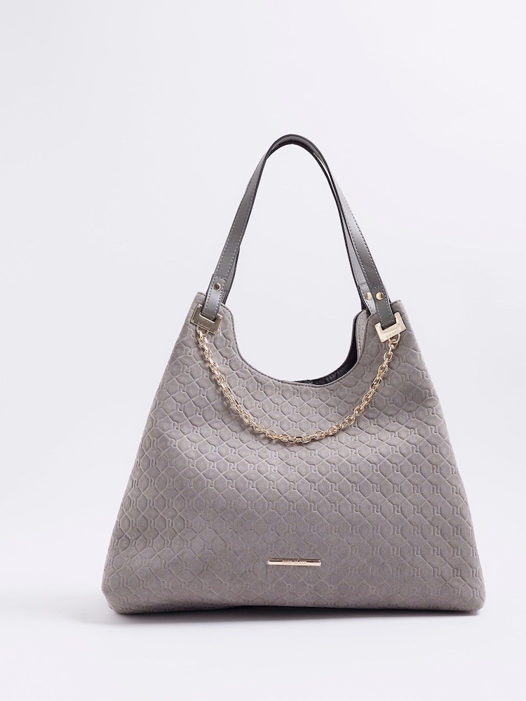River Island Grey Embossed Chain Slouch Shoulder Bag - Image 1 of 5 River Island Grey Embossed Chain Slouch Shoulder Bag - Image 1 of 5