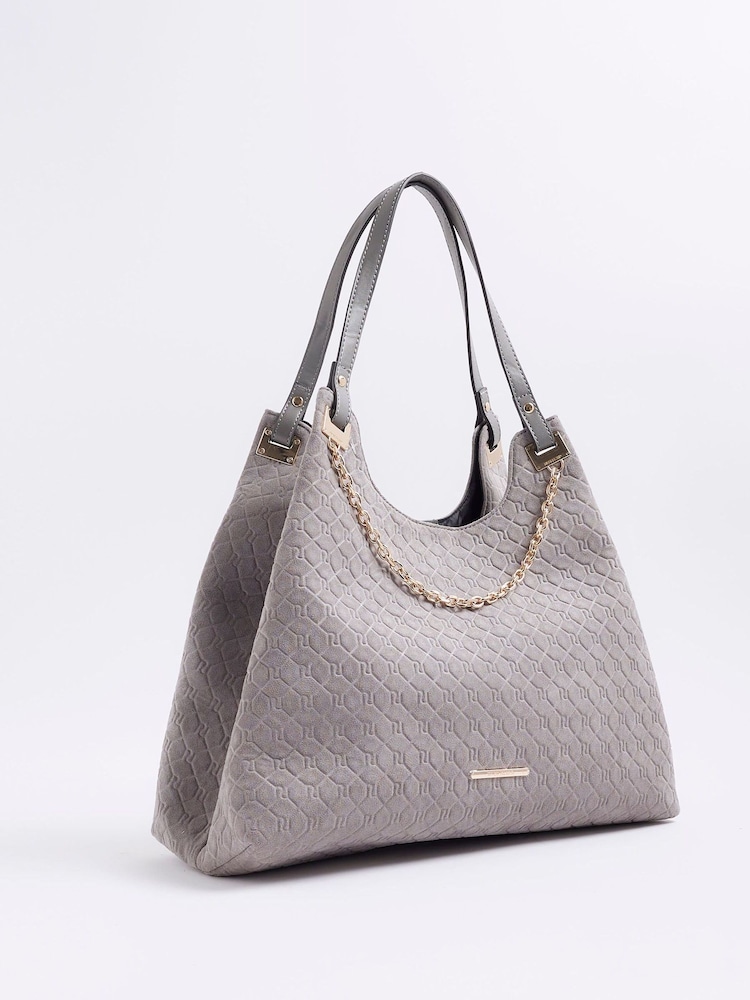 River Island Grey Embossed Chain Slouch Shoulder Bag - Image 2 of 5 River Island Grey Embossed Chain Slouch Shoulder Bag - Image 2 of 5