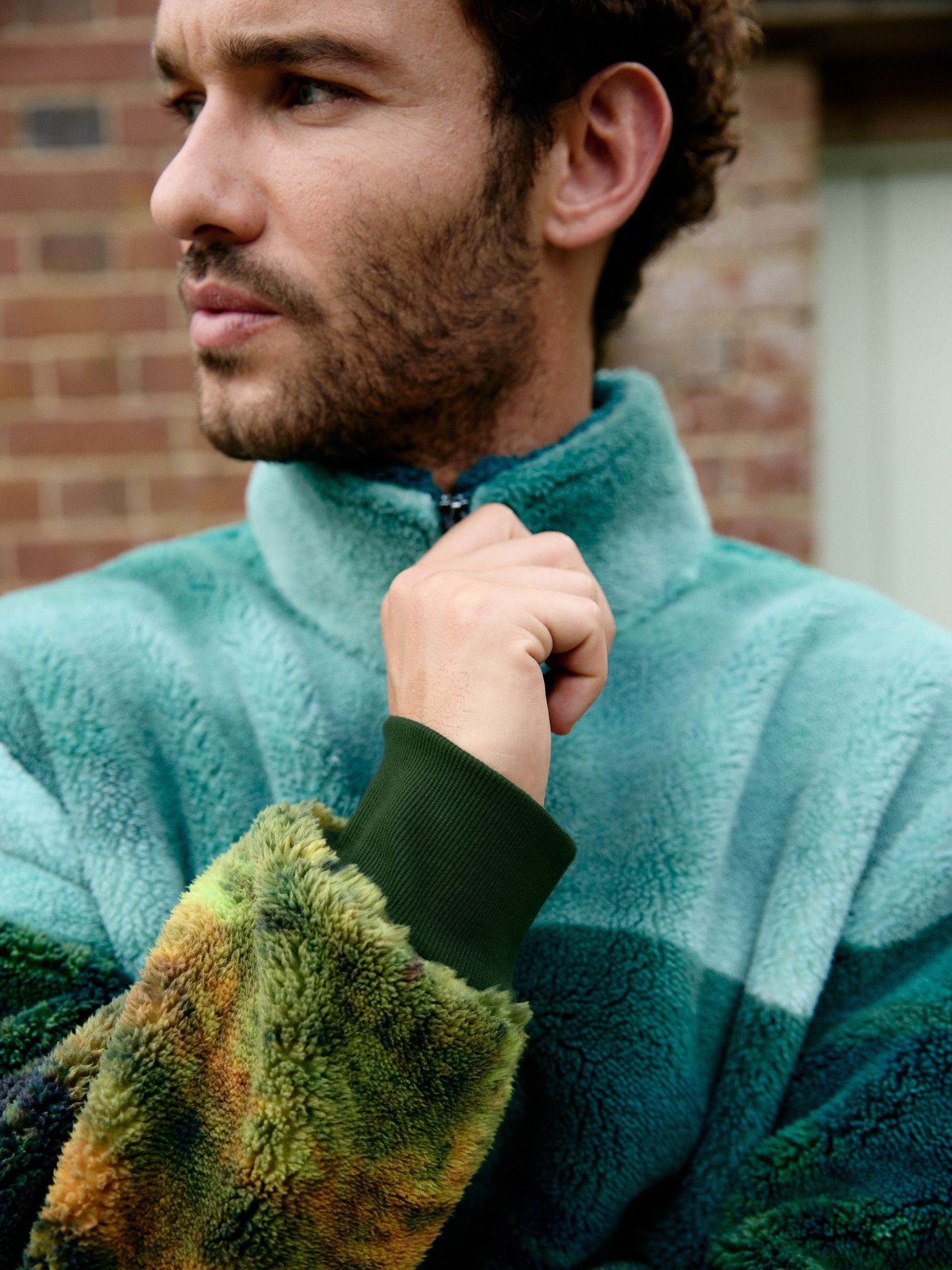 Buy Green Deer Scene Borg Fleece Zip Neck from Next USA