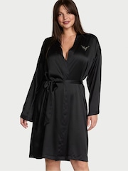 Victoria's Secret Black Fashion Show Satin Midi Robe - Image 2 of 3