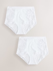 White High Waist Lace & Microfibre Knickers 2 Pack - Image 1 of 3