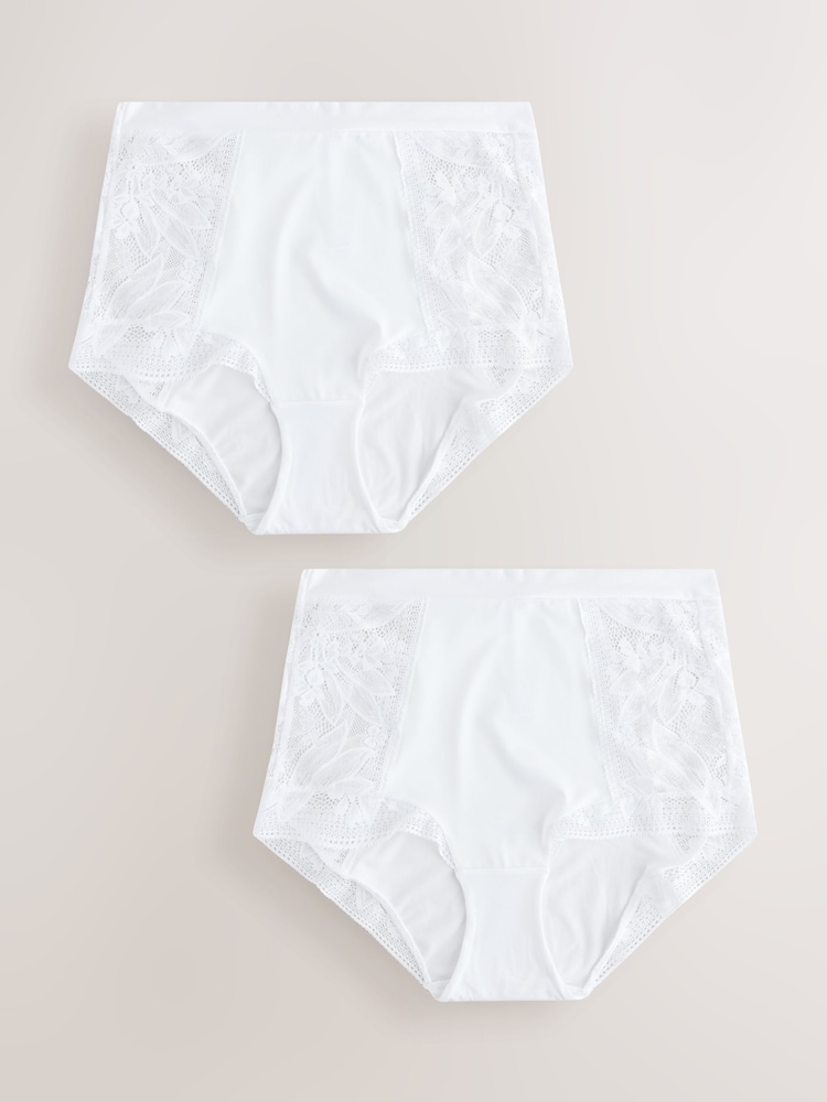 White High Waist Lace & Microfibre Knickers 2 Pack - Image 1 of 3