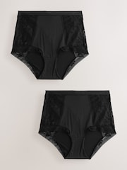 Black High Waist Lace & Microfibre Knickers 2 Pack - Image 1 of 5