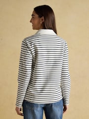 Joules Cream & Navy Striped Cotton Blend Collared Sweatshirt - Image 4 of 8