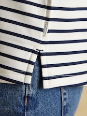 Joules Cream & Navy Striped Cotton Blend Collared Sweatshirt - Image 6 of 8