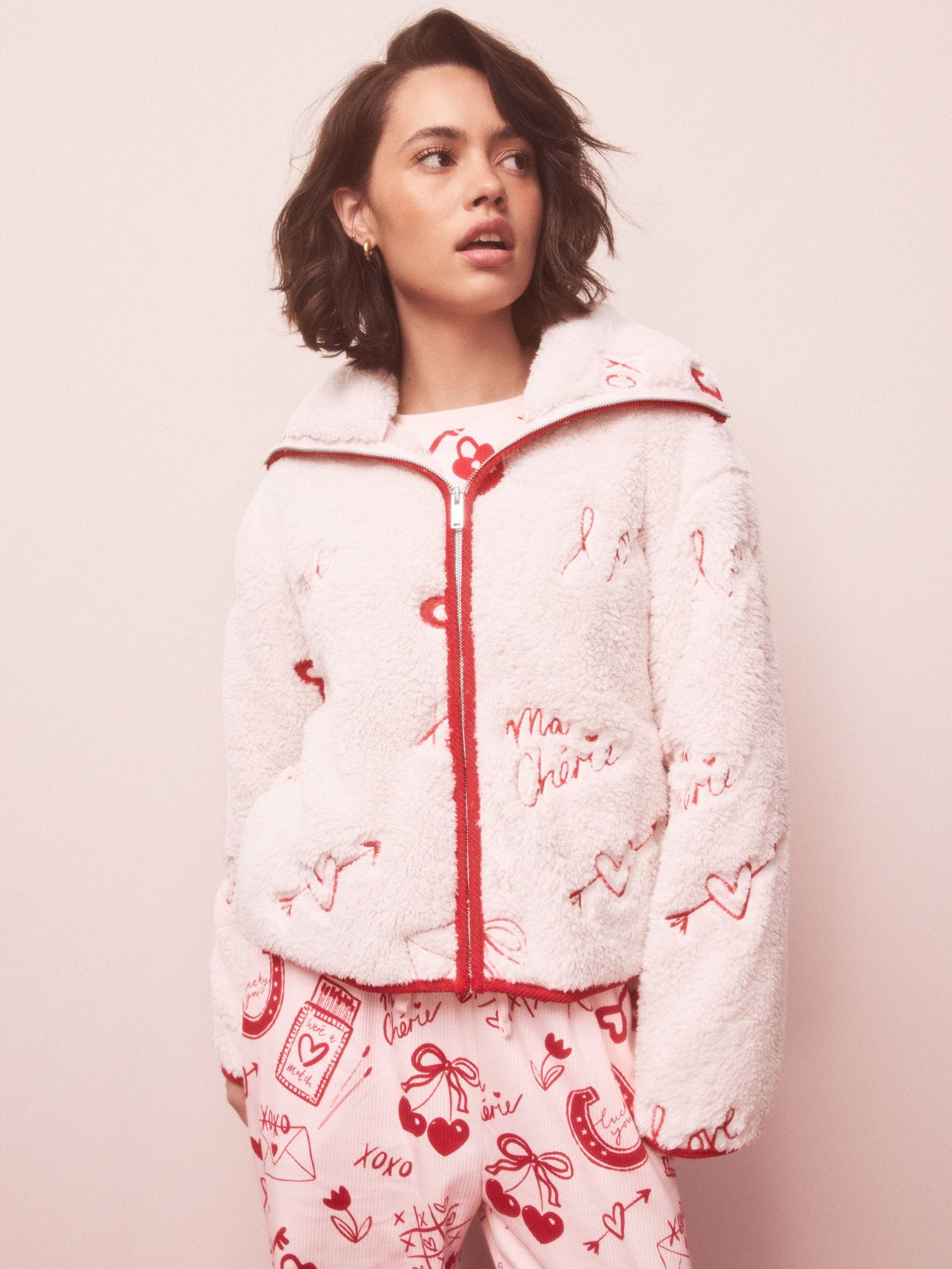 Pink/Red Heart Borg Full Zip Fleece