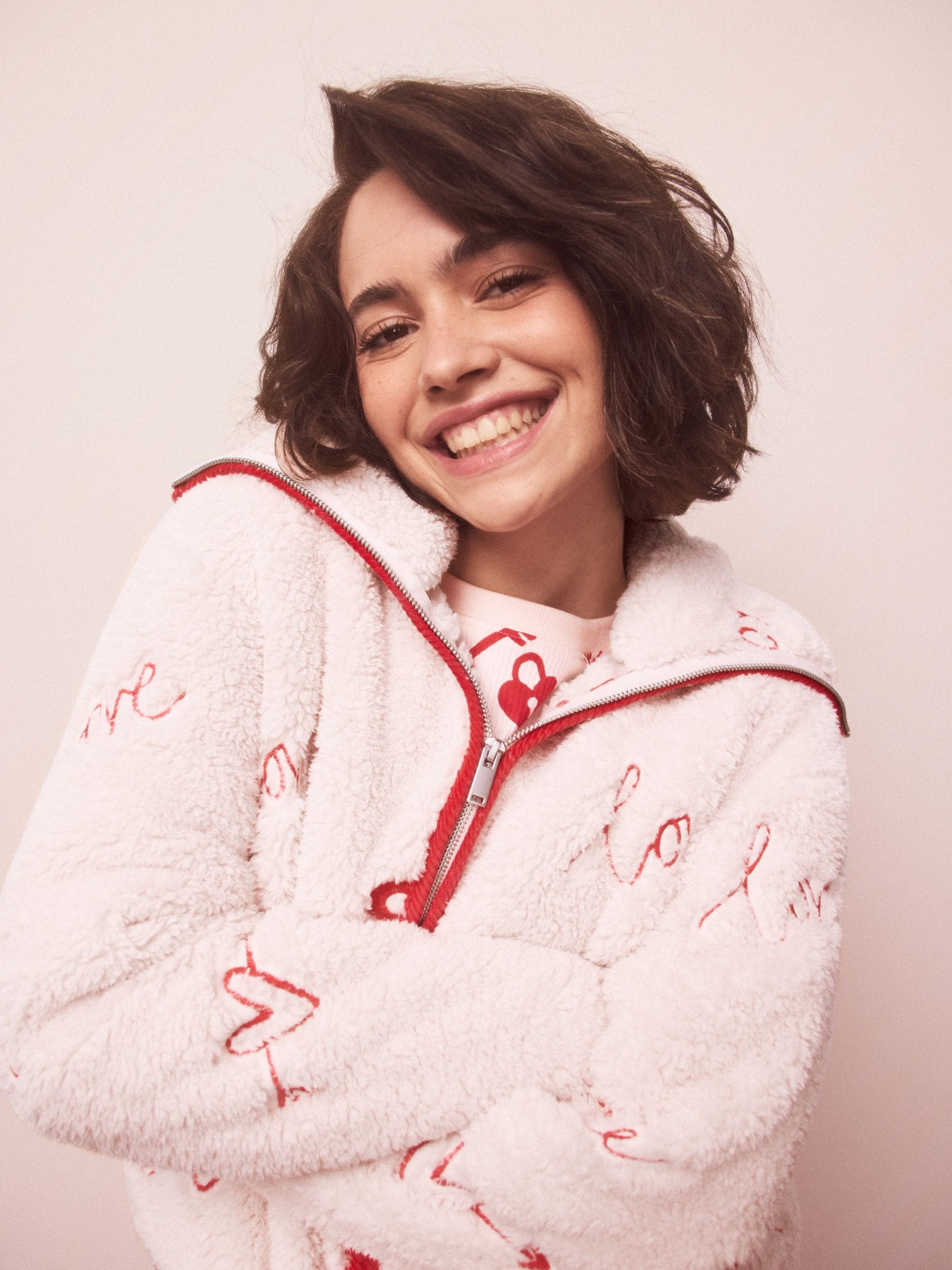 Buy Pink/Red Heart Borg Full Zip Fleece from the Next UK online shop