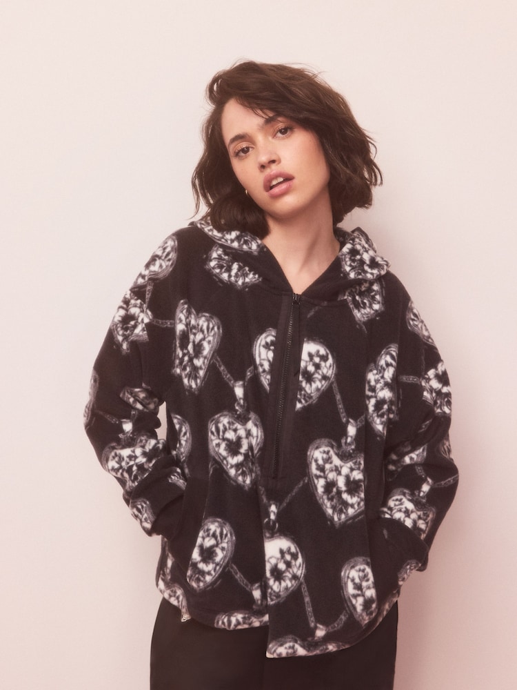 Monochrome Heart and Locket Half Zip Polar Fleece - Image 2 of 9 Monochrome Heart and Locket Half Zip Polar Fleece - Image 2 of 9