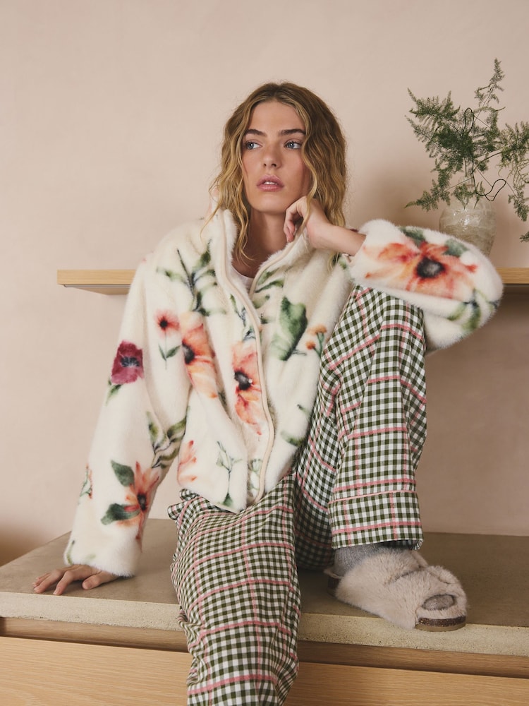 Ecru Floral N.Premium Faux Fur Fleece - Image 1 of 5