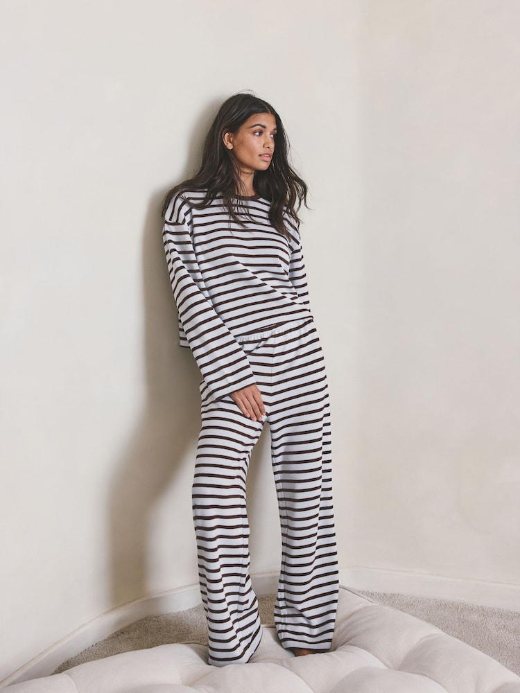 Chocolate Brown Stripe Cosy Lounge Set - Image 1 of 9