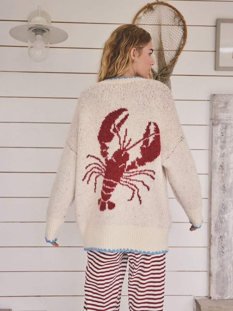 Oatmeal Lobster Button Cardigan - Image 1 of 9 Oatmeal Lobster Button Cardigan - Image 1 of 9