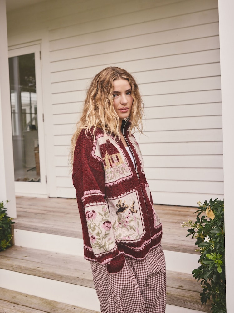 Berry Pink House Knit Cardigan - Image 2 of 9 Berry Pink House Knit Cardigan - Image 2 of 9