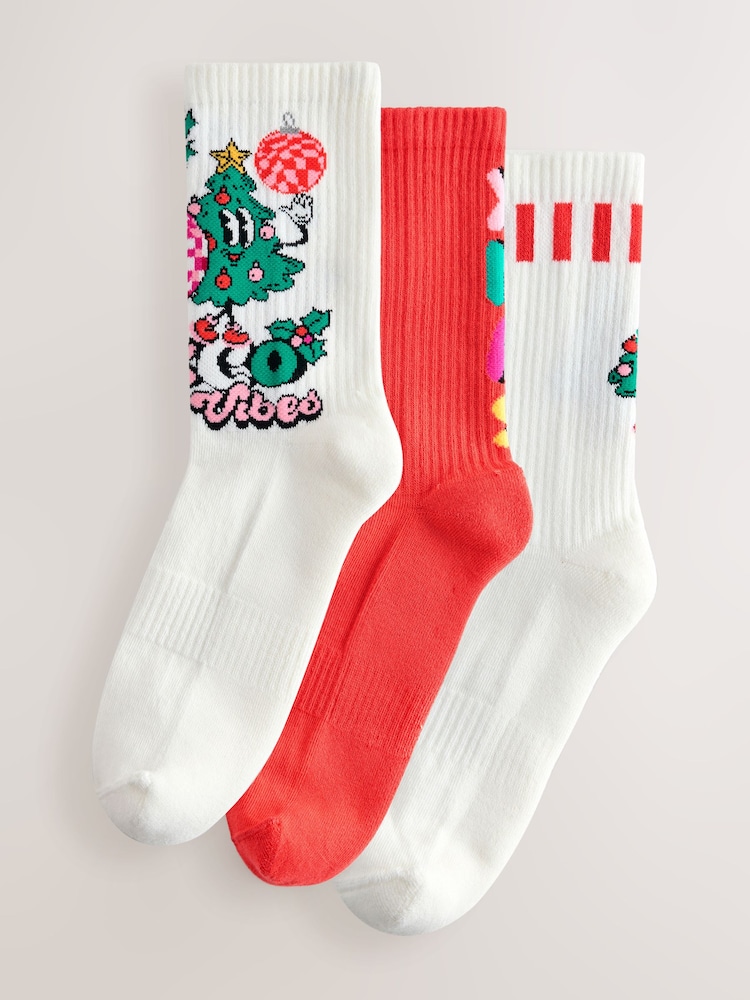 Bright Christmas Disco - Gerippte, gepolsterte Sportsocken im 3er-Pack mit Fußgewölbestütze - Bild 1 von 6