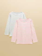 Joules Girls' Harbour Blue and Pink Two Pack Stripe Long Sleeve Top - Image 1 of 7