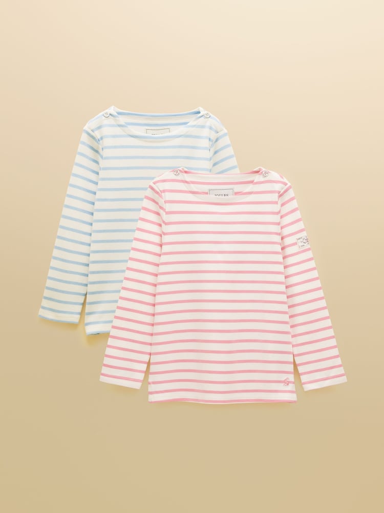 Joules Girls' Harbour Blue and Pink Two Pack Stripe Long Sleeve Top - Image 1 of 7