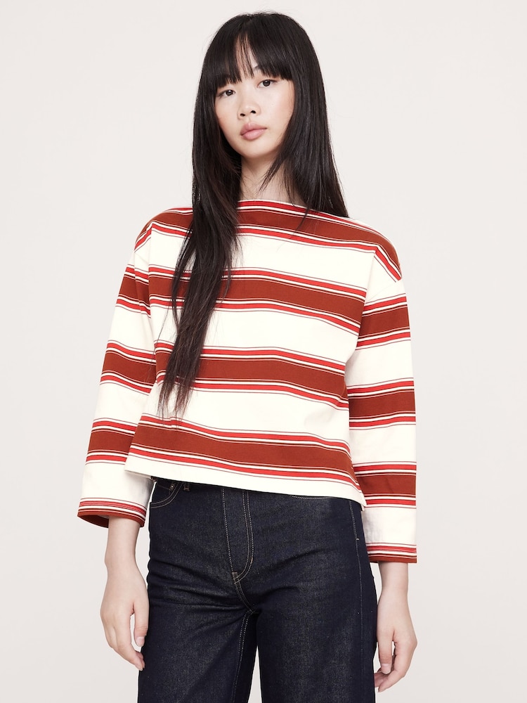 Banana Republic Red Sttripe Relaxed Heavyweight Cotton Boat-Neck T-Shirt - Image 1 of 1 Banana Republic Red Sttripe Relaxed Heavyweight Cotton Boat-Neck T-Shirt - Image 1 of 1
