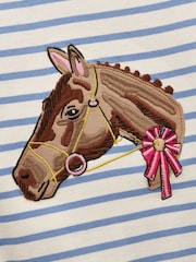 Joules Girls' Astra Blue Stripe Horse Applique Cotton T-Shirt - Image 4 of 5