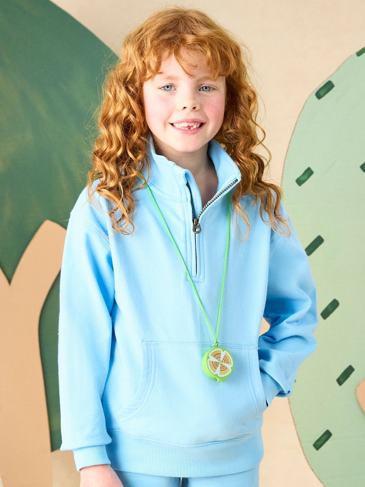 Joules Kids' Alfie Pastel Blue Quarter Zip Sweatshirt - Image 1 of 6