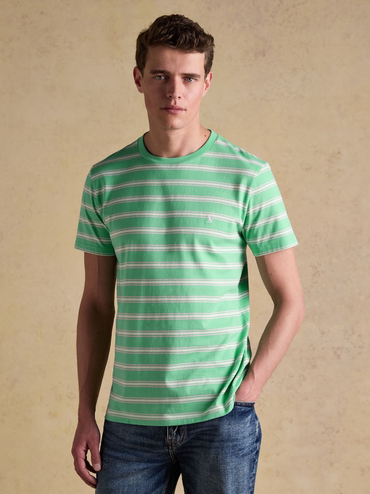 Joules Green Striped Classic Fit Cotton T-Shirt - Image 1 of 6