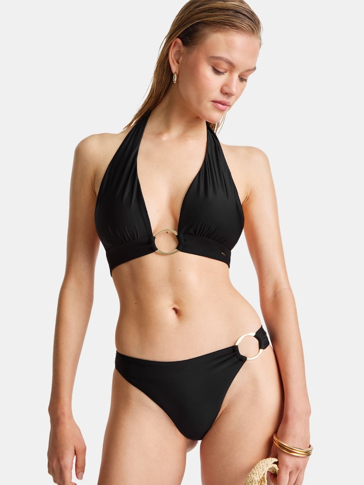 TALA Black Halter Plunge Gold Ring Bikini Top - Image 1 of 3