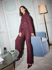 Friends Like These X Lucy Mecklenburgh Burgandy Boucle Wide Leg Trousers - Image 1 of 4