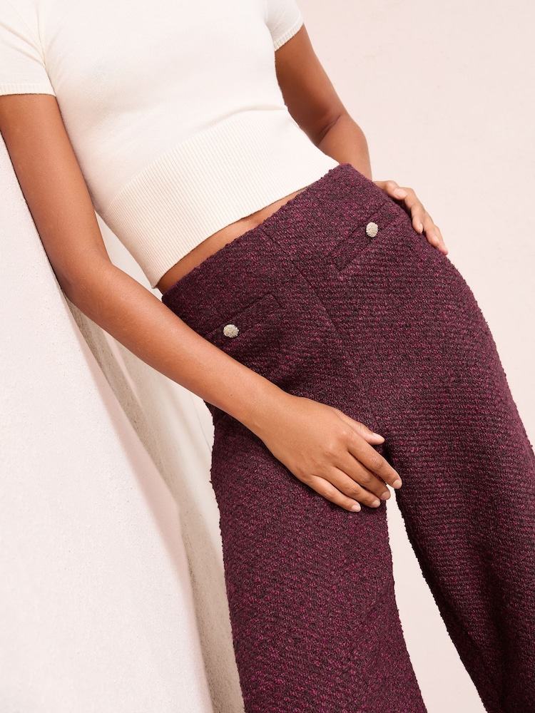 Friends Like These X Lucy Mecklenburgh Burgandy Boucle Wide Leg Trousers - Image 2 of 4 Friends Like These X Lucy Mecklenburgh Burgandy Boucle Wide Leg Trousers - Image 2 of 4