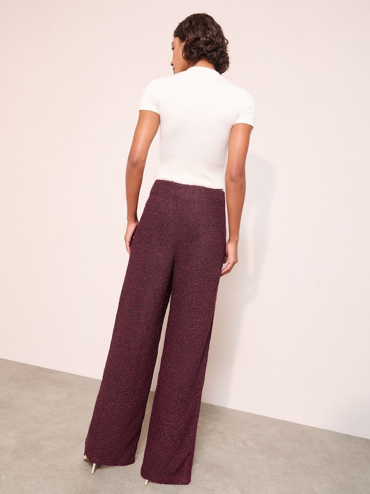 Friends Like These X Lucy Mecklenburgh Burgandy Boucle Wide Leg Trousers - Image 4 of 4