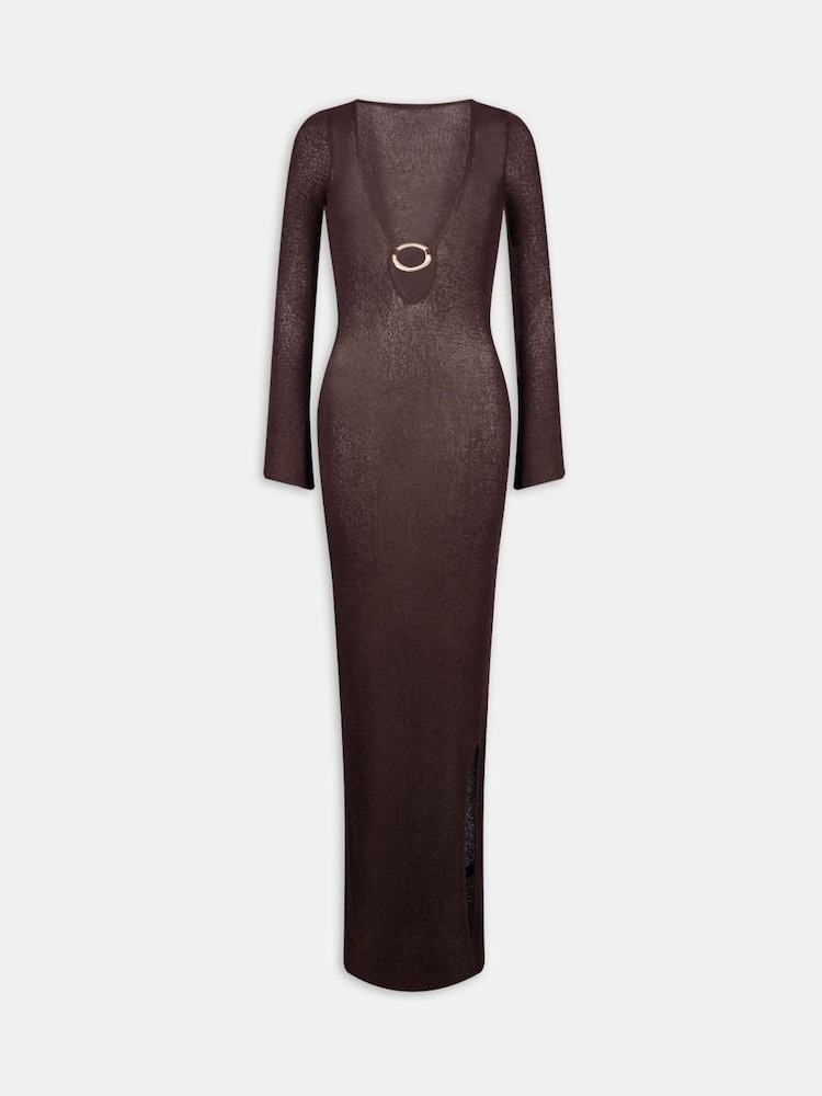 TALA Brown Multiway Gold Ring Long Sleeve Resort Knit Dress - Image 3 of 3 TALA Brown Multiway Gold Ring Long Sleeve Resort Knit Dress - Image 3 of 3