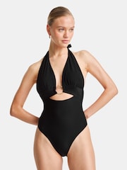TALA Black Halter Plunge Gold Ring Bikini Swimsuit - Image 1 of 3