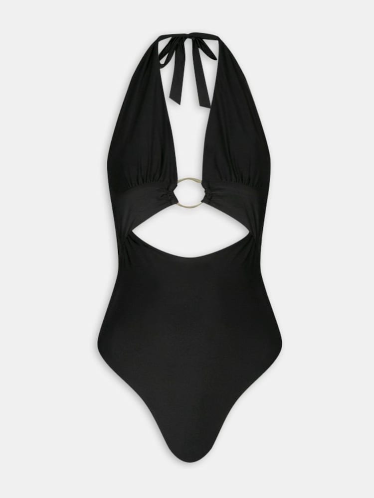 TALA Black Halter Plunge Gold Ring Bikini Swimsuit - Image 3 of 3