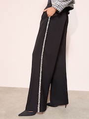 Friends Like These X Lucy Mecklenburgh Black Boucle Side Stripe Trousers - Image 2 of 5
