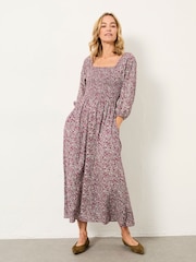 FatFace Adele Plum Purple 2 Tone Floral Petite Midi Dress - Image 1 of 7