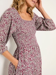 FatFace Adele Plum Purple 2 Tone Floral Petite Midi Dress - Image 3 of 7