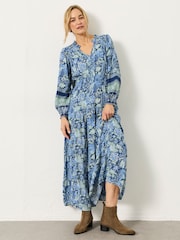 Navy Woodblock Bloom - فستان متوسط الطول من Fatface - Image 1 of 6