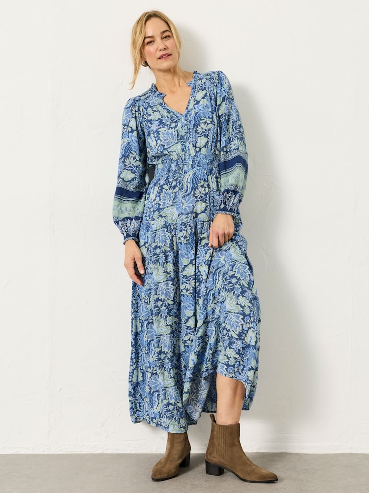 Navy Woodblock Bloom - فستان متوسط الطول من Fatface - Image 1 of 6