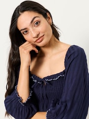 FatFace Amelie Navy Petite Midi Dress - Image 3 of 6