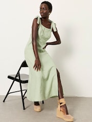 FatFace Delphine Green Petite Linen Midi Dress - Image 1 of 7