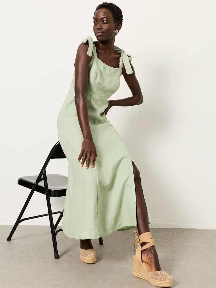 FatFace Delphine Green Petite Linen Midi Dress - Image 1 of 7 FatFace Delphine Green Petite Linen Midi Dress - Image 1 of 7