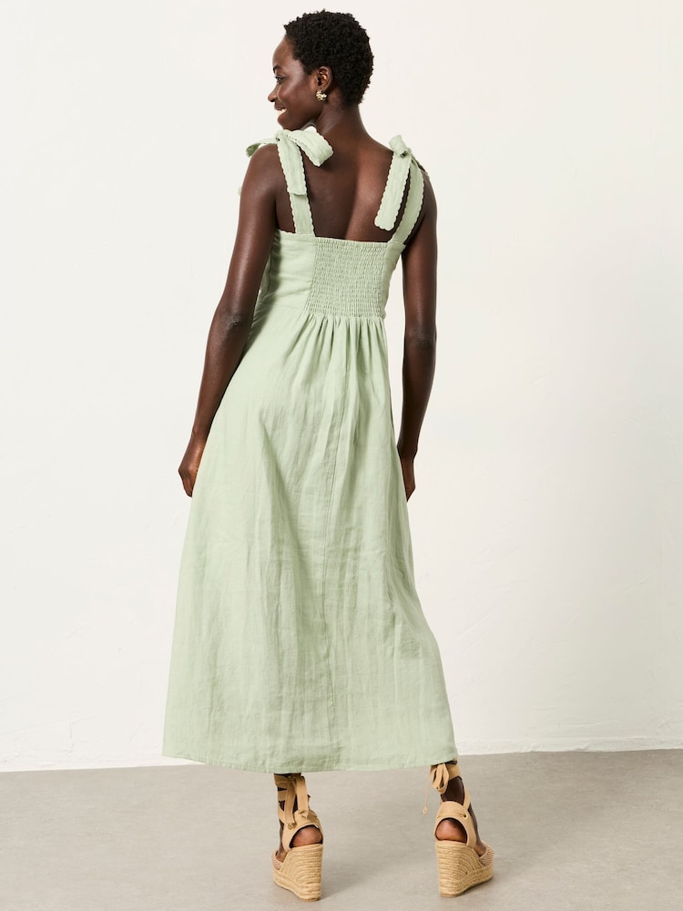 FatFace Delphine Green Petite Linen Midi Dress - Image 2 of 7 FatFace Delphine Green Petite Linen Midi Dress - Image 2 of 7