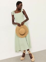 FatFace Delphine Green Petite Linen Midi Dress - Image 5 of 7