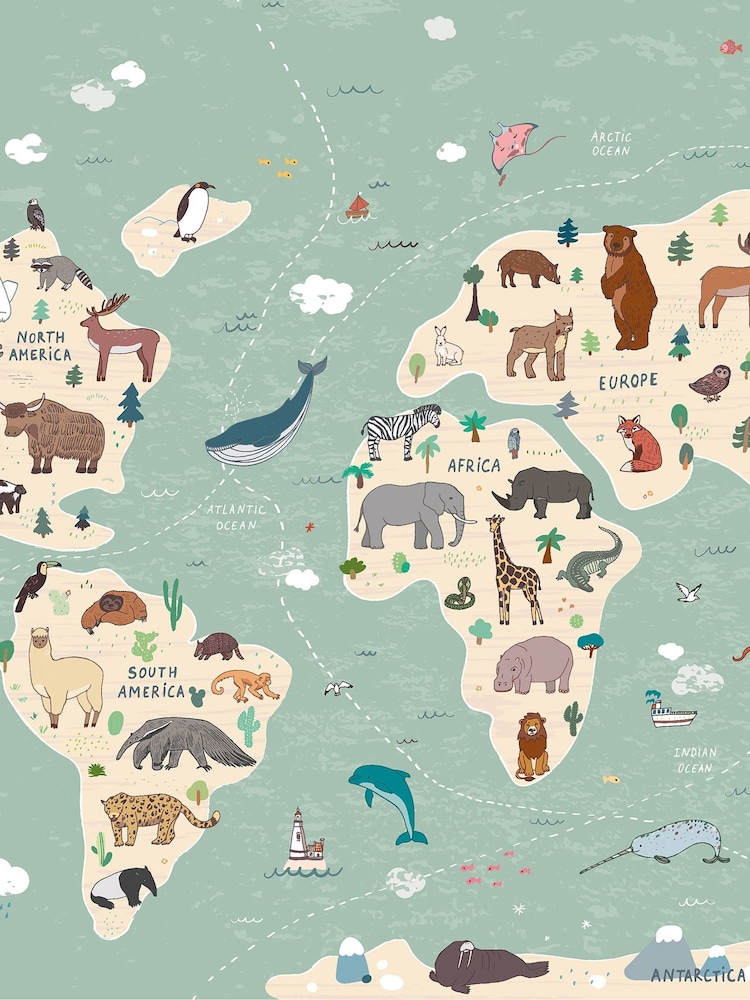 Origin Murals Multi Children's World Map Matte Non Woven A3 Mural Sample - Image 1 of 2