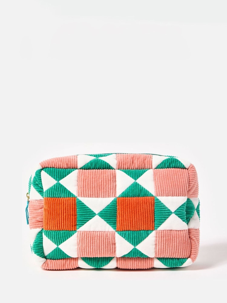 Oliver Bonas Pink Patchwork Corduroy Wash Bag - Image 1 of 4