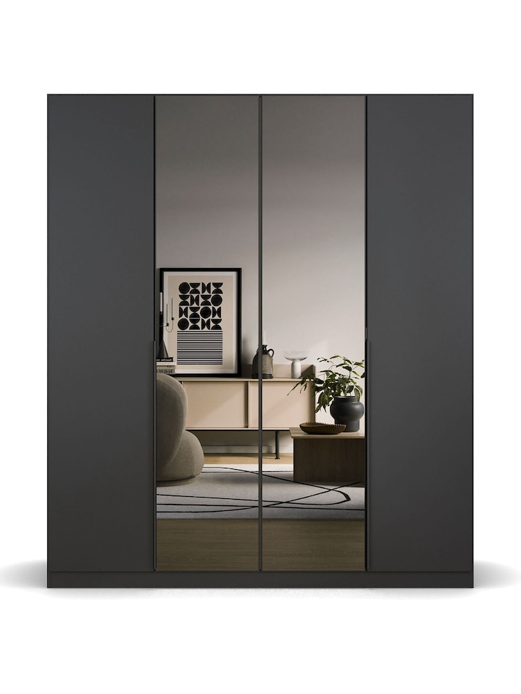 Rauch Metallic Grey Bayla Wood and Mirror Semi Fitted 4 Door Wardrobe - Image 2 of 6