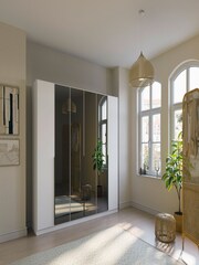Rauch Alpine White Bayla Wood and Mirror Semi Fitted 6 Door Wardrobe - Image 1 of 6