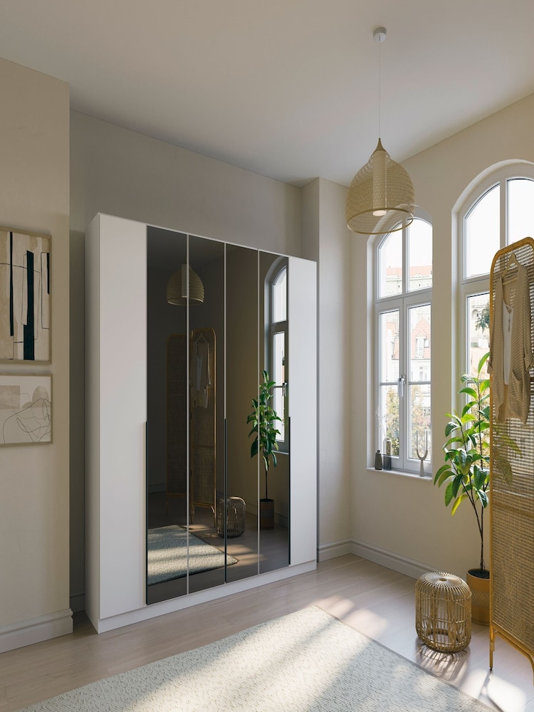 Rauch Alpine White Bayla Wood and Mirror Semi Fitted 6 Door Wardrobe - Image 1 of 6