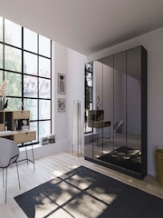 Rauch Metallic Grey Bayla Mirror Semi Fitted 5 Door Wardrobe - Image 1 of 6