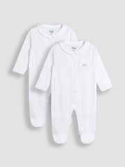 JoJo Maman Bébé White Collared Sleepsuits 2 Pack - Image 1 of 4