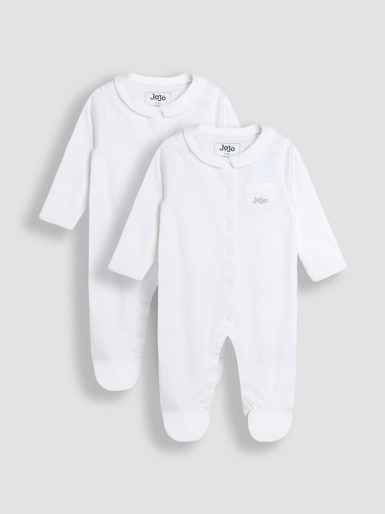 JoJo Maman Bébé White Collared Sleepsuits 2 Pack - Image 1 of 4