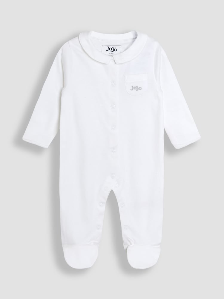 JoJo Maman Bébé White Collared Sleepsuits 2 Pack - Image 2 of 4