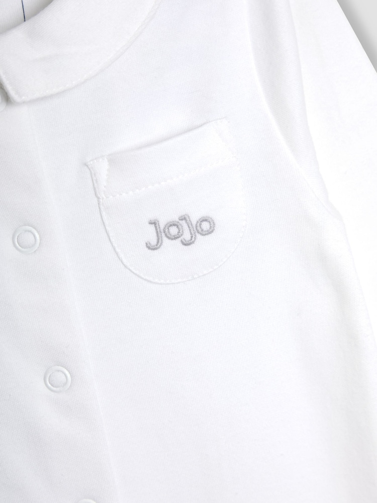 JoJo Maman Bébé White Collared Sleepsuits 2 Pack - Image 4 of 4